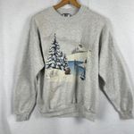Lee Vintage 90s Winter Scene Sweatshirt Pullover Outdoors Nature Gray WomenLarge Photo 1