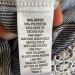 Liz Claiborne  Round Neck White Lace Neckline Blue Patterned Blouse Photo 5