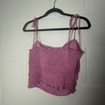 Urban Outfitters  Pink Smocked satin Ruched Cami Tie Shoulder Crop Top Size L Photo 1