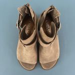Chelsea and Violet Hendricks Suede Tan Peep Toe Cut Out Heel Shooties Photo 6