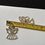 Lot Of 2 Prong Set Rhinestone Christmas Holiday Angels Brooch Pin Gold Tone Photo 3
