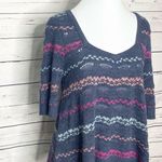 Free People Cropped Keyhole Sweater Top Size Medium Blue Stripe Wool Blend Photo 2