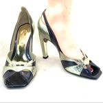 VINTAGE GRACIENNE BLUE & SILVER PATENT LEATHER PEEP TOE BRAZILIAN PUMPS (5) Photo 11