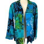Chico's  Oriental Art-to-Wear Patchwork Silk Linen Blazer Jacket Turquoise SZ 4 Photo 10
