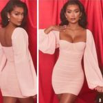 Oh Polly  Feeling Good Dress Ruched Mini Puff Sleeves BodyCon size 6 UB Photo 1