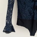 Alexis  Bodysuit Womens Small Navy Lace Ruffle Pollie Illusion Long Sleeve Top Photo 7