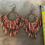 Pink/Gold Seed Beaded Earrings Bohemian Long Drop Dangle Jewelry. Multiple Photo 2