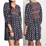 Umgee  Navy Peasant Tunic Dress Aztec Boho Hippie Lagenlook 3/4 Sleeve Size Large Photo 1