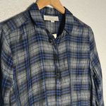 Loft NEW Plaid Button Up Shirt Jewel Buttons Large Petite Grey Blue Preppy Twee Photo 1