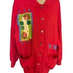 Vtg 90s oversized bright kitschy artsy cardigan Red Size L Photo 0