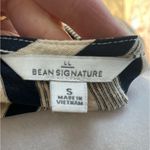 L.L. Bean Signature Navy Blue Tan Striped Flare Sleeve Boat Neck Top Size Small White Photo 3