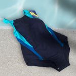 Woman Within NWT  High Neck Color Block Swimsuit Size 16W Blue Photo 0