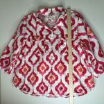 John Mark Ikat Linen Blend Button Down Shirt Size PXL Boho Artsy Resort Colorful White Photo 7