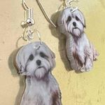 Bichon Frise Earrings New Dangle Hooks Double Sided Fluffy White Teddy B… Photo 0