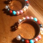 Multi Color Shell Pearl Goldtone and Stainless Steel Hoop Earrings Photo 3