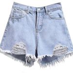 NWT ~ Light Blue Denim Jean Frayed Raw Edge CutOff Shorts ~ Women's Size SMALL Photo 0
