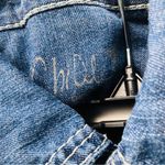 CHI QLE Women Long Sleeve Collared Pearl Snap Button Down Blue Denim Shirt Small Photo 3