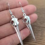 Vintage Gothic Silver Crow earrings , Y2K Grunge Boho drop and dangle earrings Photo 3