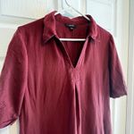 Alfani  Burgundy V-Neck Short Sleeve Midi Linen Blend Dress with Pockets Size L Photo 7