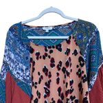 Umgee Size Small Safari Waffle Knit Stripe Bohemian Knot Tie Front Blouse Top Photo 1