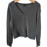 Forever 21  Sweater Blouse Womens Size S Gray Black Ribbed V Neck Long Sleeve Photo 0