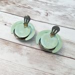 Vintage Clip On Earrings Light Green & Gold Tone Extra Large Statement Photo 8