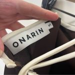 Onarin Brown White Two Tone Satin Halter Slip Midi Dress Small Photo 2