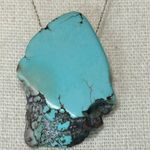14k Gold Necklace w/‎ Black Diamond Accents & Faux Turquoise Pendant Photo 4