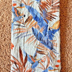 Palme Blue Tropical Palm Bird Metallic Stripe Tassel Fringe Scarf Wrap Accessory Photo 0