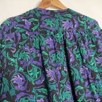 Vintage‎ Floral Open Shirt Jacket Black Purple Grandmacore Baggy Plus Size Rayon Photo 4