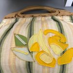 Banana Republic Vintage  Wooden Handle Clutch Lemon Aplique Striped Bag Photo 1
