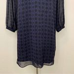 CAbi  Harlequin Purple Shirtdress Black Diamond Print Sheer Sheath Dress Photo 3