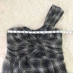 Nanette Lepore One Shoulder Cocktail Dress Mini Sheath Draped Plaid Gray Size 6 Photo 12