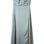 Azazie Calissa Mist A-Line V-Neck Pleated Stretch Satin Dress Bridesmaid Gown A0 Photo 0