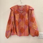 Boho hippie indie western Orange pink floral blouse with ruffled Long sleeves Size 3X Photo 0