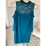 A Byer Teal Lace Cold Shoulder Dress High Neck Flowy Chiffon Elegant Chic Easter Green Size M Photo 1