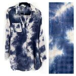 Kori America Womens Tie Dye Line Blend Button Down Shirt Blue White Tunic Medium Photo 1