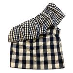 J.Crew White and Navy Gingham Ruffle One Shoulder Blouse Photo 4
