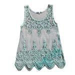Cecico  Women's Sheer Embroidered Turquoise Sleeveless Top Photo 1