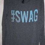 Ashley Stewart  L SWAG Long Sleeved Top in Dark Gray Sky Blue Photo 0