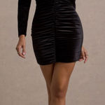 Oh Polly  Black Velvet Ruched Long Sleeve Mini Dress Photo 0