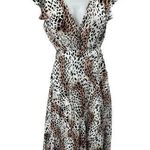 Kivari White Tan Leopard Print Short Sleeve Ruffle Fit & Flare Maxi Dress Size S Photo 0