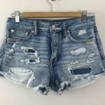 American Eagle  Vintage Hi Rise Festival Ripped patched cutoff jean shorts 2 S 27 Photo 0