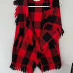 FSL + Apparel Red & Black Buffalo Plaid Fringe Vest Top Size Small Open Front Photo 0