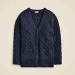 J.Crew Relaxed Cable knit Cardigan Merino Blend Sweater Navy Size L-XL NWT Photo 3
