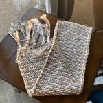 Thick chunky knit scarf tassels fringe colors mauve grey white gold metallic Tan Photo 0