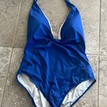 Gottex  Deep Plunge Halter Liv One-Piece Swimsuit in Denim Blue Size 46 NWT $158 Photo 3