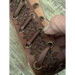 BKE Brown Floral Silver Tone Overlay Tooled Leather Belt Size M Y2K 2000 Photo 4