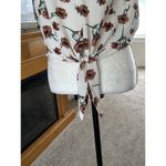 Active USA Cropped Floral Ruffle Sleeve Tie hem Front Blouse womens large Photo 2