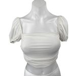 Princess Polly White Short Puff Sleeve Square Neck Ruffle Blouse Crop Top Size 4 Photo 0